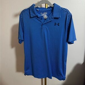 Under Armour Boys Polo in Blue and White Stripes